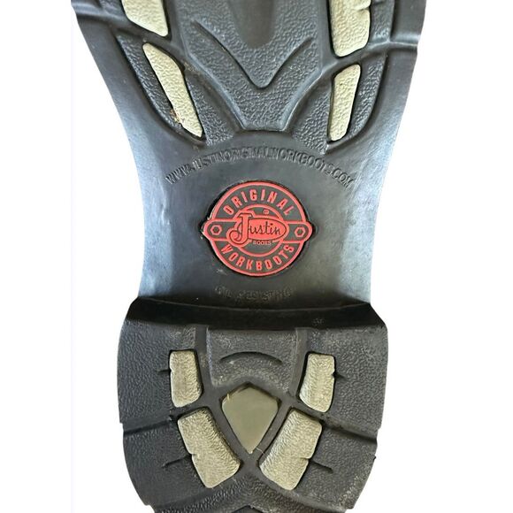 Justin Stampede Boots Work Mens 9.5 Brown Black WK4665 Leather Western Cowboy - Picture 14 of 16